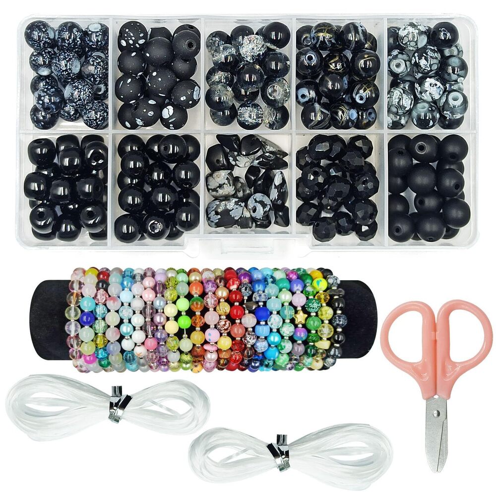 1301 Beads for Bracelet Making Kit, 8mm Acrylic Glass Colorful Beads Round
